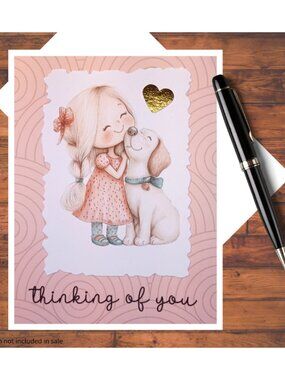 Thinking of You Handmade Card Kit, Adorable Girl and Dog 4 Cards/Envelopes